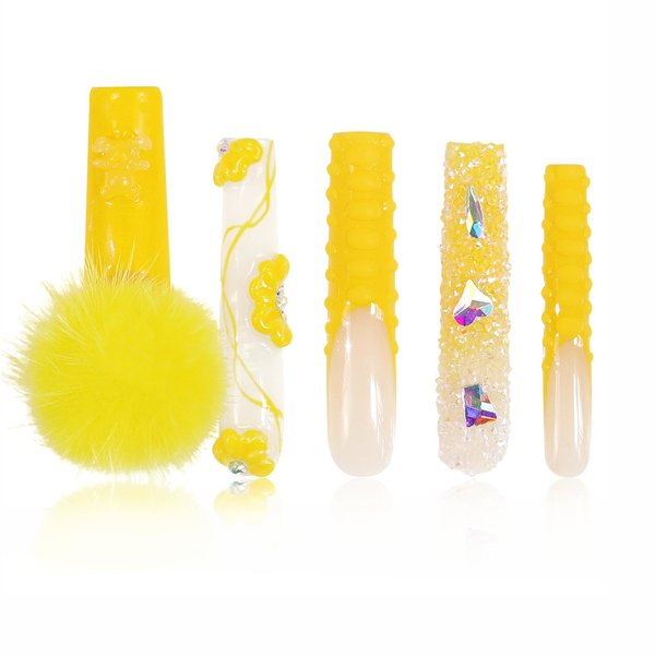 LOVFUL Press on Nails Yummy | Handmade with Full Covered Crystals | Reusable Fake Nails | 2.16in Long Square | H131-M