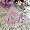 French Tip Press on Nails Medium Acrylic Nails with Flowers Design Square Fake Nails Pink Flower Nails Kit Glossy Artificial Nails Full Cover False Nail Stick on Nails for Women Nail Art Decoration