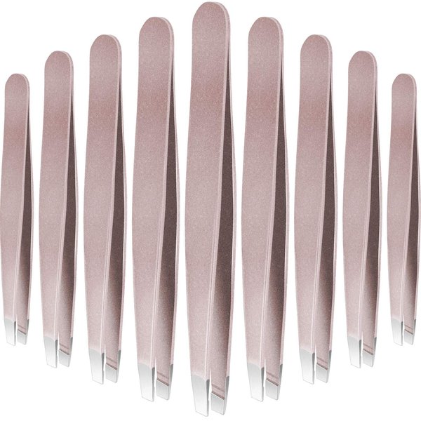 12 Pieces Eyebrow Tweezers Stainless Steel Slant Tip Tweezers Facial Hair Eyebrow Precision Tweezers for Men and Women (Rose Gold)