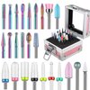 Depvko 25Pcs Nail Drill Bits Set with Portable Pink Case, 3/32 Inch Ceramic Drill Bits for Acrylic Nails, Diamond Carbide Cuticle Efile Remover Quartz Pointed Bits for Home Salon Acrylic Gel Nail