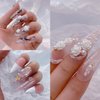 Tyuimhx Flowers Nail Charms 3D Resin White & Aurora Clear Rose Designs Nail Art Charms for Acrylic Nails Flatback Floral Nail Supplies for Women Girls DIY Manicure Decorations Crafts (6 Grids)