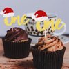 Rsstarxi 24 Pack Christmas 1st Birthday Cupcake Toppers Glitter Xmas Hat One Cupcake Picks Merry Christmas Cake Decorations for Christmas Theme Baby Shower Kids First Birthday Party Supplies Gold