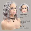 AFBeauty Short Wig Lace Front Wigs for Women Grey Colorful Wavy Wig Glueless Lace Wigs Heat Resistant Fiber Hair Synthetic Lace Front Wigs Silver Frontal Bob Wigs Daily Cosplay Wig 14 Inch