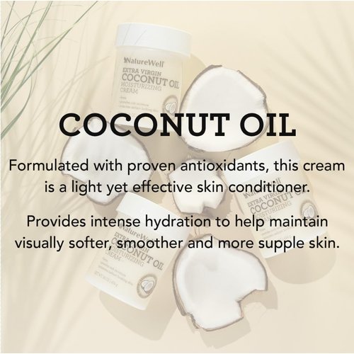 NATURE WELL Extra Virgin Coconut Oil Moisturizing Cream for Face, Body, & Hands, Anti Aging, Firming, Restores Skin's Moisture Barrier, Provides Intense Hydration for Dry & Dull Skin, 10oz