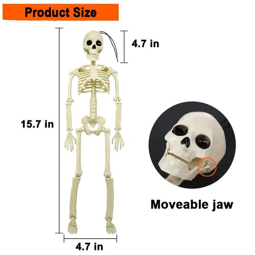 UMEELR 5Pcs Hanging Skeleton Halloween Decorations, 16in Movable Joints Realistic Full Body Poseable Plastic Skeleton for Yard Garden Patio Haunted House Halloween Party Decoration