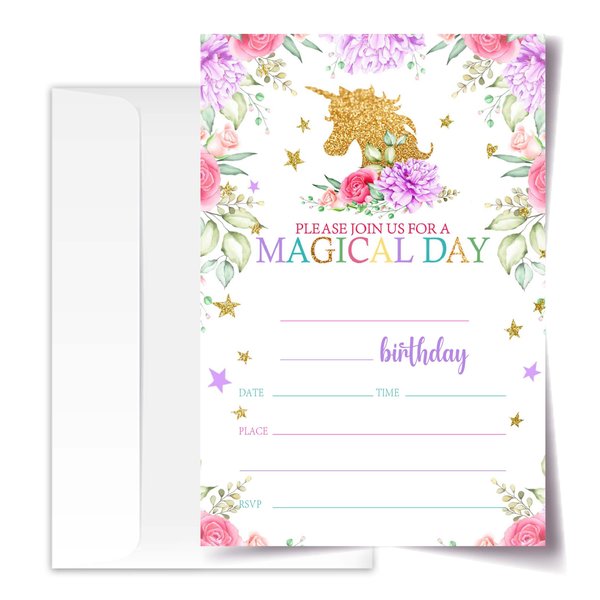 4x6 Magical Birthday Invitations, Magical Invitations For Girls Birthday, Birthday Invitations Girl, Kids Birthday Invitations, Magical Party Supplies for Birthday, 20 Cards with 20 Envelopes.(01) (5)