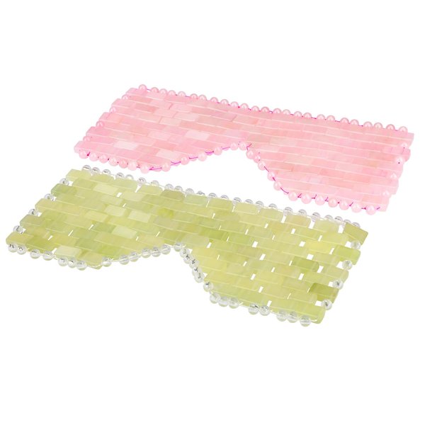 LazyGa Natural Jade Eye Mask and Rose Quartz Eye Mask Set - Soothing & Relaxing Alleviate Puffiness and Migraines with Cooling and Warming Therapy (2 Pcs)