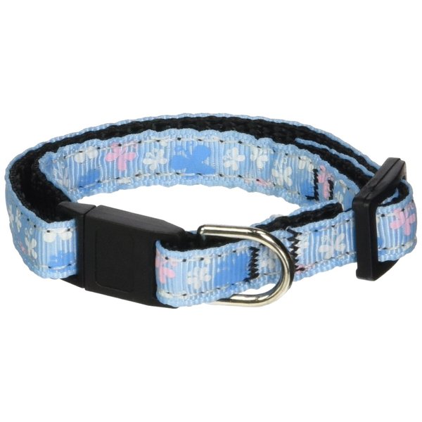 Mirage Pet Products Butterfly Nylon Ribbon Cat Safety Collar, Blue