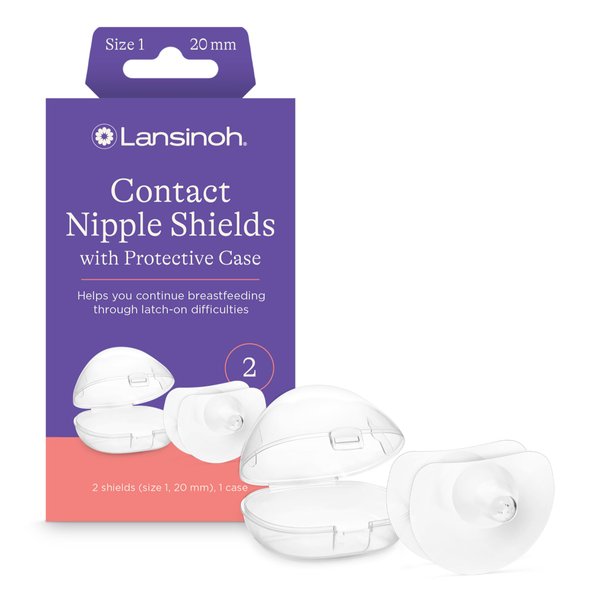 Lansinoh Contact Nipple Shields for Breastfeeding, 2 Nipple Shields (20mm) and Case