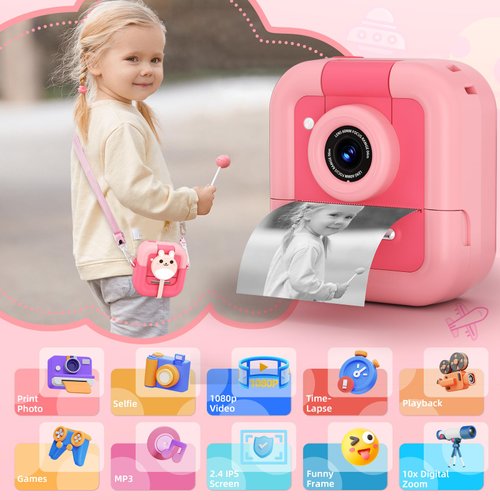 Kids Camera Instant Print,Kids Video Camera Instant Print Camera for Kids,Kids Instant Camera with Print Paper & 32G Card,Christams Birthday Gifts for Girls Age 3-12