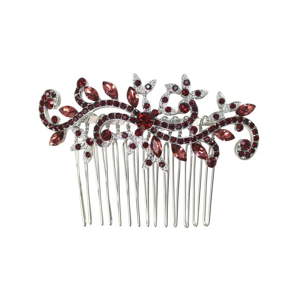 Faship Burgundy Crystal Floral Hair Comb