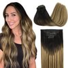 GOO GOO Clip in Hair Extensions Real Human Hair, Remy Human Hair Extensions Clip ins for Women, Natural Human Hair, 14inch 130g 9Pcs, 2/6/18 Balayage Brown to Dirty Blonde