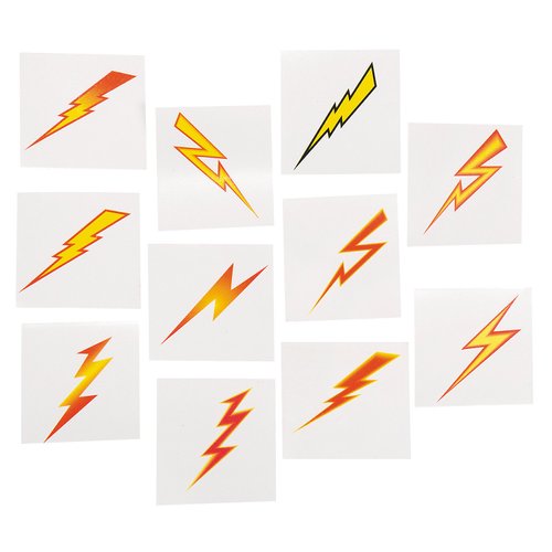 Lightning Bolt Temporary Tattoos - Bulk set of 72- Superhero, Potter and Birthday Party Favors and Handouts