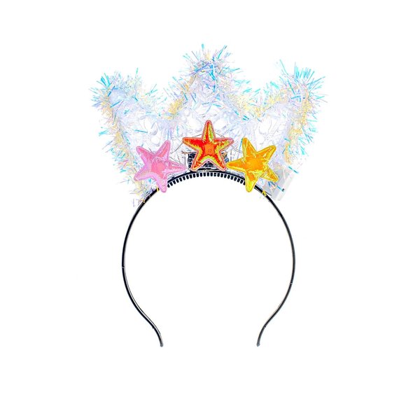 Foryysa Princess Crown Headband Glitter Crowns Hairband White Tiara Light up Headbands Stars Birthday Gift for Girls Women