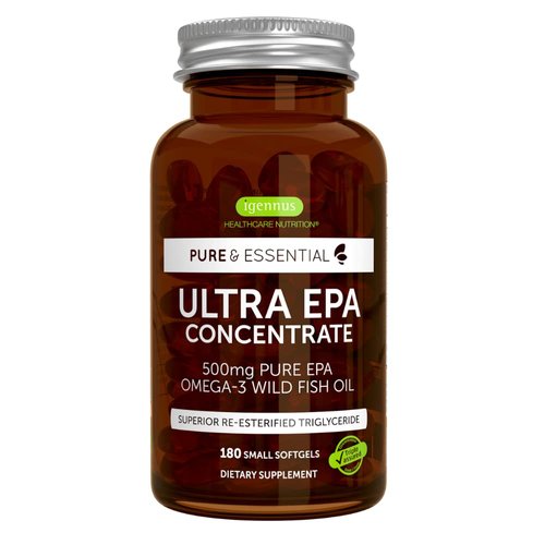 Ultra Pure EPA, Omega-3 Concentrate 500 mg Wild Fish Oil, The Most Advanced rTG Triglyceride Form, Non-GMO, 180 Small softgels, Pure & Essential