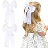 NCMAMA 2Pcs Hair Bows for Girls Hair Clip White Silk Hair Bow Ribbon Hair Accessories for Women Toddlers Infant Teens Kids