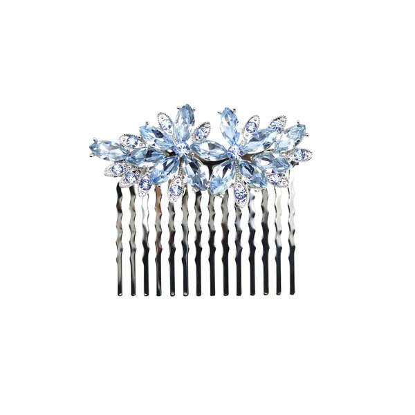 Faship Gorgeous Light Blue Rhinestone Crystal Floral Hair Comb