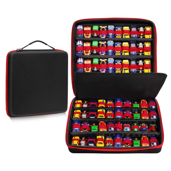 Qiteyz Toy Organizer Carrying Case Compatible with Hot Wheels Cars,Matchbox Cars,Portable Carrying Box Compatible with 80 Toy Cars.(Case Only)