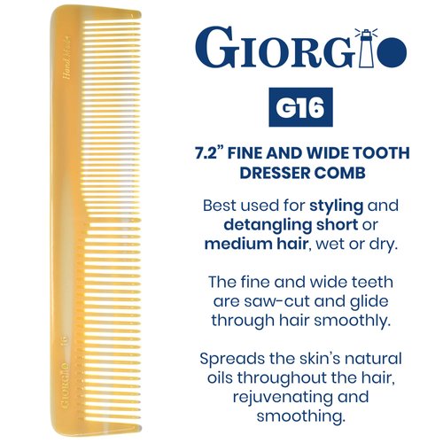 Giorgio GIVY16 Fine Tooth Comb and Wide Tooth Comb Detangler Handmade Hair Comb - Mens Hair Comb for Men and Detangler Comb for Women - Hair Styling Barber Comb and Detangling Comb - Saw Cut Comb