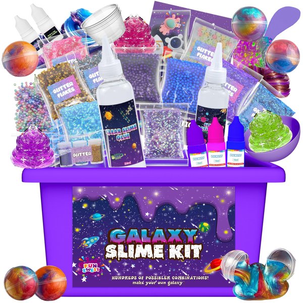 Mini Galaxy Slime Kit, Galactic Slime Ball Making Kit with Glow in The Dark Stickers, DIY Glitter Crunchy Foam Butter Slime Party Favors, Fun Christmas Slime Gifts for Girls Boys Kids 6 7 8 9 10 11 12