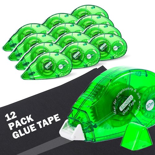 Double Sided Adhesive Scrapbook Runner Tape Roller,12 Packs Permanent Adhesive Dots Roller Applicator,Power Mini Glue Tape for Smooth Application, Multicolor - Green