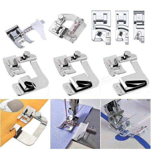 Windman Sewing Hemming Set Includes 3Pcs Wide Hem Foot,3Pcs Narrow Rolled Hem Presser Feet,Bias Tape Binder Foot and Adjustable Guide Presser Foot for Brother Singer Janome Low Shank Sewing Machine