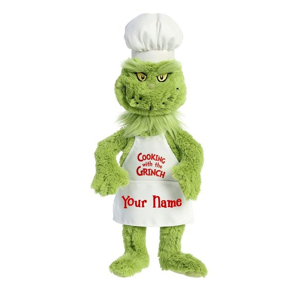 Knextion, Inc Personalized Chef Grinch Cooking with The Grinch Plush Stuffed Animal Toy with Custom Name