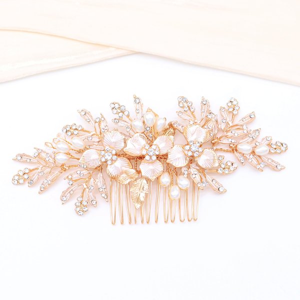 Oriamour Handmade Wedding Hair Comb Clip Rhinestone Bridal Hair Comb Piece, Hair Accessories for Brides Women (Gold)