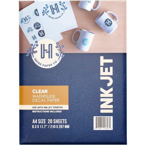 Hayes Paper, Waterslide Decal Paper INKJET CLEAR 20 Sheets Premium Water-Slide Transfer Transparent, Printable, A4 Size