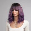 VKheroKV WS-02 Women's Wavy Wig With Hair Bang Shoulder Length Bob Wigs Synthetic Heat Resistant Natural Curly Wigs For Party Daily Cosplay (Ombre Purple)