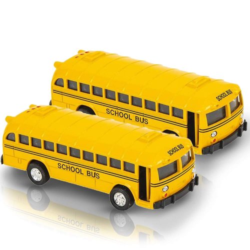 ArtCreativity 5 Inch Pull Back School Bus Playset, Set of 2 Classic School Buses, Diecast Bus Toy Set with Pull Back Mechanisms, Great Party Favors, Gift Idea for Boys and Girls