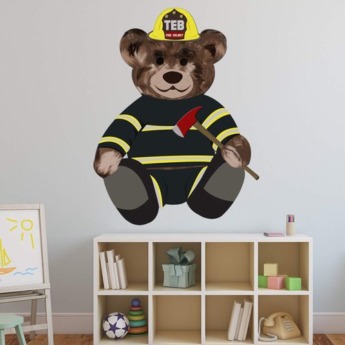 VWAQ Firefighter Teddy Bear Wall Decal - Fireman Bedroom Sticker Kids Decor - TEB4 (32"H X 24"W)