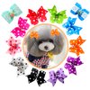 YOY 24 pcs/12 Pairs Adorable Grosgrain Ribbon Pet Dog Hair Bows with Elastic Rubber Bands - Doggy Kitty Topknot Grooming Accessories Set for Long Hair Puppy Cat