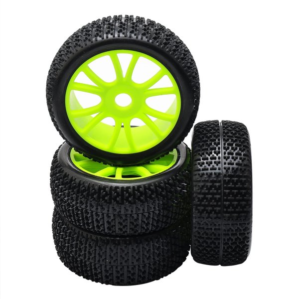 4PCS 17mm Hub Wheel Rim & T Grain Tires for HSP 1:8 Off-Road RC Car Buggy Tyre Yellow