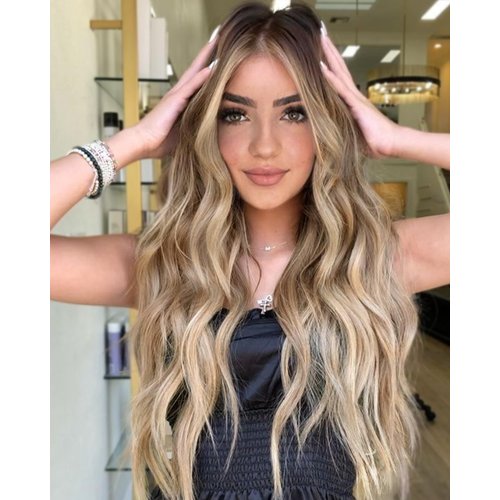 XIXIBI Blonde Wigs for Women, Long Ombre Blonde Wavy Wig with Dark Roots, 26 Inch Lace Front Women's Charming Wigs Natural Looking Synthetic Heat Resistant Fiber Wig for Daily Party Use