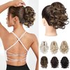 REECHO Ponytail Extension, 9" Claw Clip in Short Curly Wavy Pony Hair Extension Jaw Clip on Pony Tail HP001 Hairpiece for Women - Chestnut Brown with Golden Highlights
