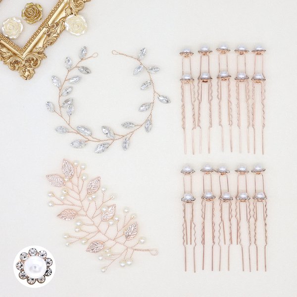 Braveamor Wedding Hair Accessories Bridal Pearls Hair Pins Rhinestone Headpieces Crystal Hair Piece for Brides and Bridesmaids