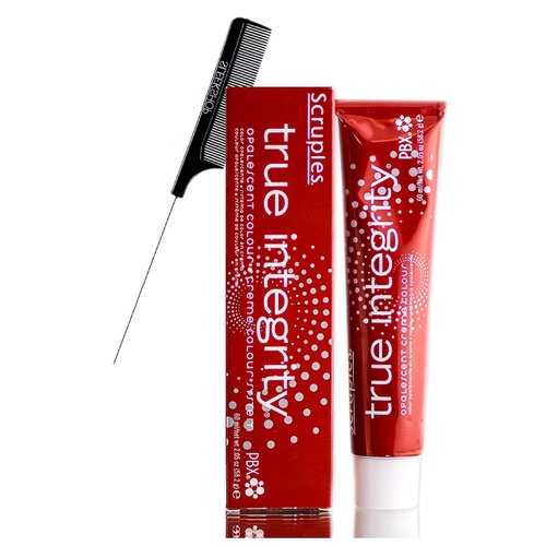 True Integrity Opalescent Creme Permanent Colour Dye Haircolor (w/Sleek Steel Pin Rat Tail Comb) Low-Ammonia Cream Hair Color (6C Copper- Dark Copper Blonde)