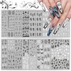EBANKU 16 Pcs Black and White Nail Art Stickers - 3D Self-Adhesive Decals with Retro Leaf and Flower Designs for Acrylic Nail DIY Decoration - Ideal for Women and Girls