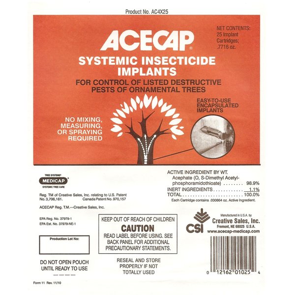 Acecap 25-Pack Systemic Insecticide Tree Implants for Control of Tree Pests, 3/8-Inch