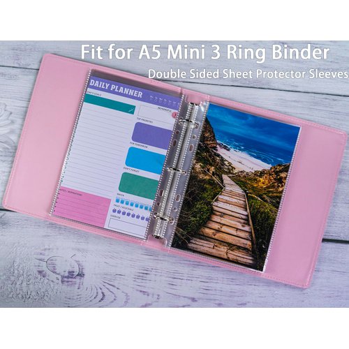80 Pack 160 Pockets 5.5x8.5” Sheet Protector Sleeves for 6 Ring A5 Binder, A5 Mini 3 Ring Binder, Ultra-Clear Playbill Holder Sleeves, Double-Sided, Top Loading Sheet Protector for Paper Report