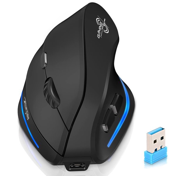 ECHTPower Wireless Mouse, Ergonomic Mouse with LED Light, Tri-Mode BT5.0+BT5.0+2.4GHz, Bluetooth Vertical Mouse Adjustable DPI 2400/1600/1000, Rechargeable Mice for PC, Laptop, Mac, Windows