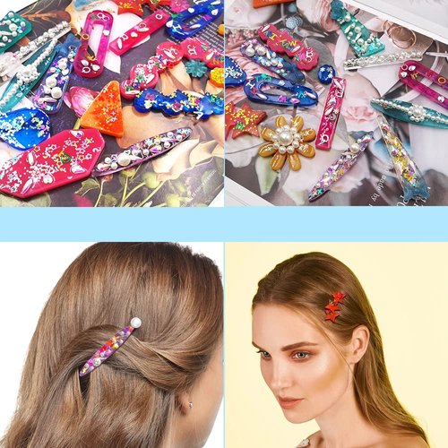 SENHAI 8 PCS Multi-Style DIY Hair Clips Resin Molds, with 20 Golden Hair Clip Accessories, Resin Hair Clips Mould for Making Hair Clips, DIY Crafts, Keychains,Jewelry Pendants