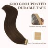 GOO GOO 20 inch Human Hair Extensions Tape in Chocolate Brown Real Natural Hair Extensions Tape in Skin Weft Silky Straight 50g 20pcs