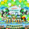 YIGZAG Farm Green Tractor Birthday Party Supplies, Tractor Birthday Decorations with Tractor Balloons, Backdrop, Tablecloth, Banner, Cake Toppers, John Deere Birthday Party Supplies Plates Napkins