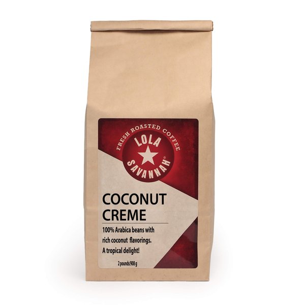 Lola Savannah Coconut Crème Ground Coffee - Smooth Gourmet Arabica Coffee Flavored with Sweet Creamy Coconut, Caffeinated, 2lb Bag