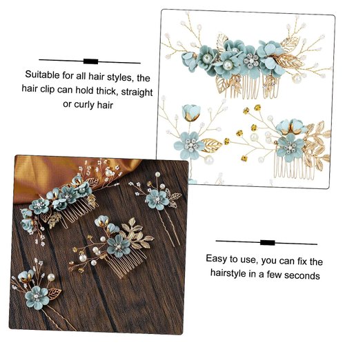 4Pcs Bridal Headpieces Hair Combs, Handmade Hair Comb Set Flower Pearl Hair Barrettes, Crystal Floral Leaf Hair Clip Hair Accessories for Women Girls Bride Bridesmaid (Type A)