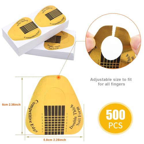 AHIER Nail Forms, 500PCS Acrylic Nail Forms, Gold Horseshoe Nail Extension Tips, Nail Forms for Acrylic Nails, Acrylic Nail/UV Gel Nail Extension Forms Guide Stickers