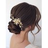 Heread Leaf Bride Wedding Hair Comb Crystal Bridal Hair Accessories Pearl Hair Piece for Women and Girls (C Gold)