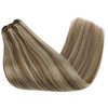 Sunny Weft Hair Extensions 12inch Highlights Sew in Hair Extensions Real Human Hair Light Brown with Blonde Highlights Sew in Weft Hair Extensions Human Hair Bundle for Thick Hair 70G